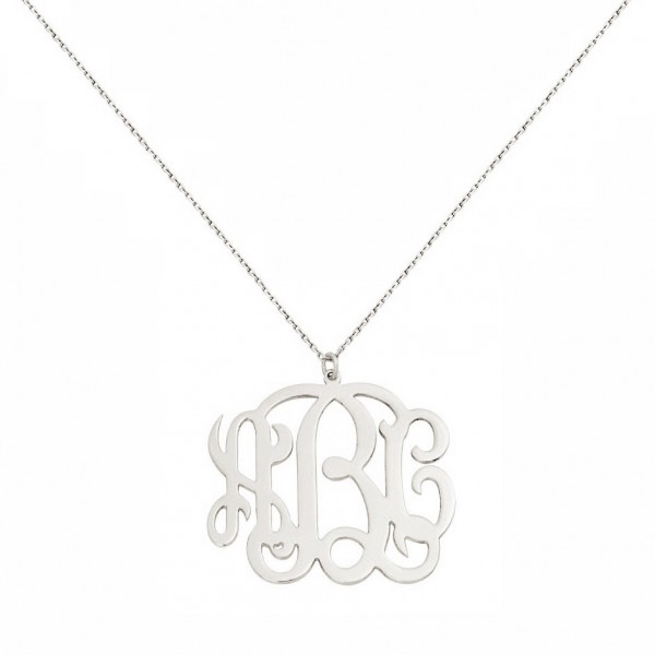 Custom Made 3 Initials Monogram Pendant Necklace in Rhodium White Gold Over 925 Sterling Silver - Monogram Necklace - Nameplate Necklace