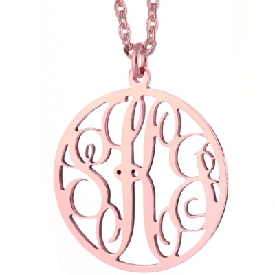Custom Made 3 Initials Monogram pattern Circle Necklace in 14k Rose Gold Clad 925 Sterling Silver - Monogram Necklace - Nameplate Necklace
