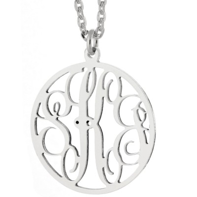 Custom Made 3 Initials Monogram pattern Circle Necklace in 925 Sterling Silver - Monogram Necklace - Nameplate Necklace