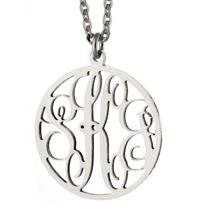 Custom Made 3 Initials Monogram pattern Circle Necklace in Oxidized 925 Sterling Silver - Monogram Necklace - Nameplate Necklace