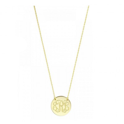 Custom Made 3 Initials Round Disc Monogram Necklace in 14k Yellow Gold Over 925 Sterling Silver - Nameplate Necklace - Engraved Necklace