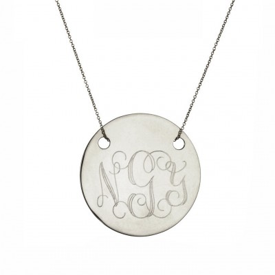 Custom Made 3 Initials Round Disc Monogram Necklace in Oxidized 925 Sterling Silver- Nameplate Necklace - Engraved Necklace