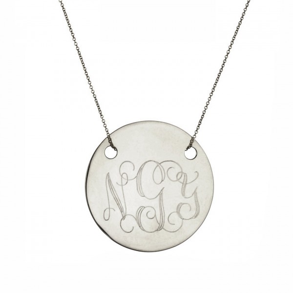 Custom Made 3 Initials Round Disc Monogram Necklace in Oxidized 925 Sterling Silver- Nameplate Necklace - Engraved Necklace