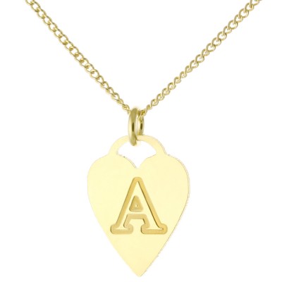 Custom Made Engraved 1 Initial Heart Pendant Necklace in 14k Yellow Gold Over 925 Sterling Silver - Nameplate Necklace - Initial Necklace