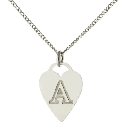 Custom Made Engraved 1 Initial Heart Pendant Necklace in Oxidized 925 Sterling Silver - Nameplate Necklace - Initial Necklace