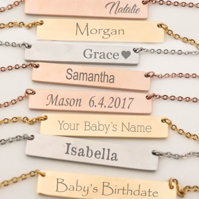 Custom Name, Bar Necklace, Personalized Name Necklace, Roman Numeral, Initial, Greek Letters,Morse Code,Zodiac,Date Necklace,Bridesmaid Gift