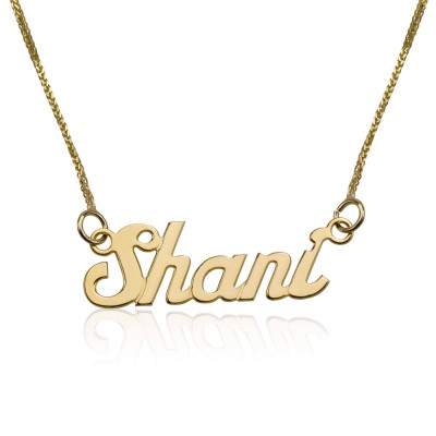 Custom Name Necklace, 14K Yellow Solid Gold Necklace, English Bright day Style Name Pendant Charm Necklace, Personalized Jewelry Gift