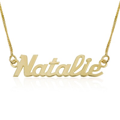 Custom Name Necklace, 14K Yellow Solid Gold Necklace, English Bright day Style Name Pendant Charm Necklace, Personalized Jewelry Gift
