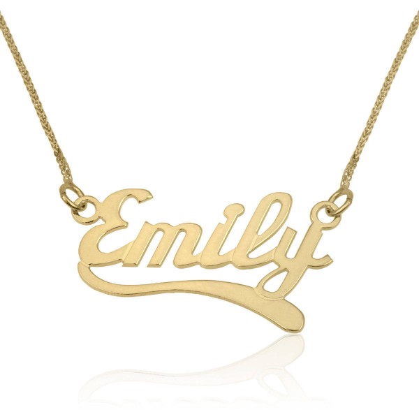 Custom Name Necklaces Solid Gold, 14K Gold Pendant, English Wave2 Style Name Pendant Charm Necklace, Bridesmaid Gift, Personalized Jewelry