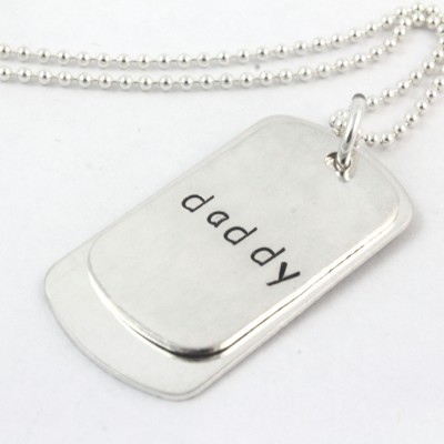 Custom Personalized Sterling Silver Dog Tag Necklace - Hand Stamped Christmas Gift - Dogtag Gift for Dad