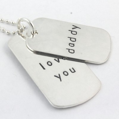 Custom Personalized Sterling Silver Dog Tag Necklace - Hand Stamped Christmas Gift - Dogtag Gift for Dad