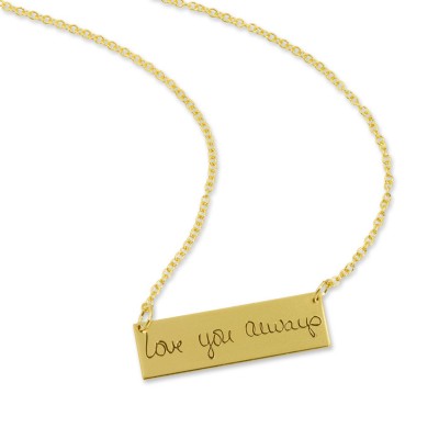 Custom Personalized Writing Necklace - Gold Filled Rectangle Bar Necklace - Signature Necklace - Memorial Gift - 15 Letters