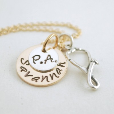 Custom Physicians Assistant Jewelry - PA Necklace - Graduation for PA - Custom Silver Hand Stamped Sterling Silver and Gold Filled