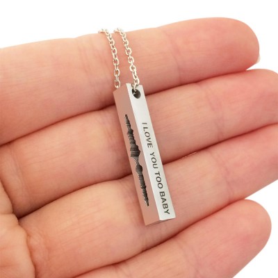 Custom Sound Wave Cubic Bar Necklace with Your Engraved Message, Silver Sound Wave Necklace, Waveform Necklace, Heartbeat Necklace
