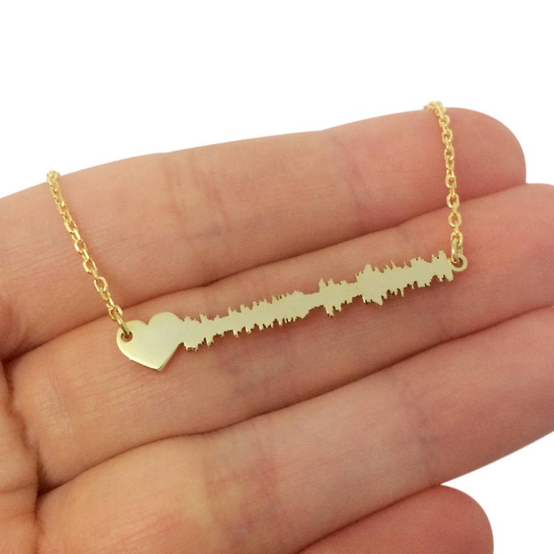 Sound Wave I Love You Pink Box Vertical Bar Inspirational Necklace Silver 