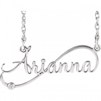 Custom Sterling Silver .015 CTW Diamond Infinity-Inspired Script Nameplate Necklace, 16 or 18 Inches Available