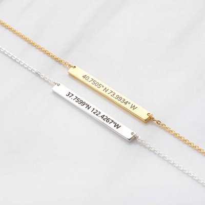 Custom coordinates necklace • Silver latitude longitude jewelry• Bridesmaid necklace • Bridesmaid jewelry • Bridesmaid gifts CCN02