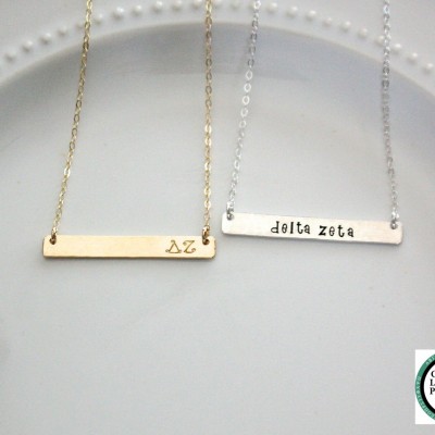 DELTA ZETA Necklace - Delta Zeta Jewelry - Sorority Bar Necklace - Sorority Jewelry - Sorority Necklace - Sorority Gift