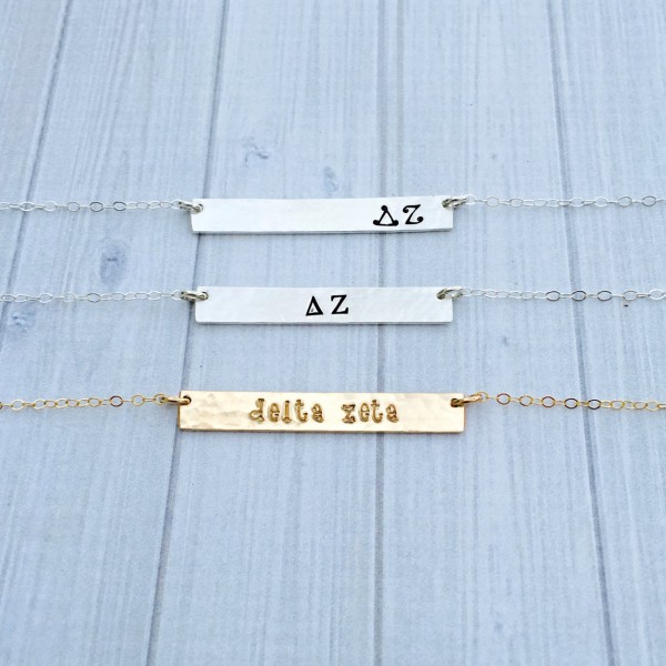 DELTA ZETA Necklace - Delta Zeta Jewelry - Sorority Bar Necklace - Sorority Jewelry - Sorority Necklace - Sorority Gift