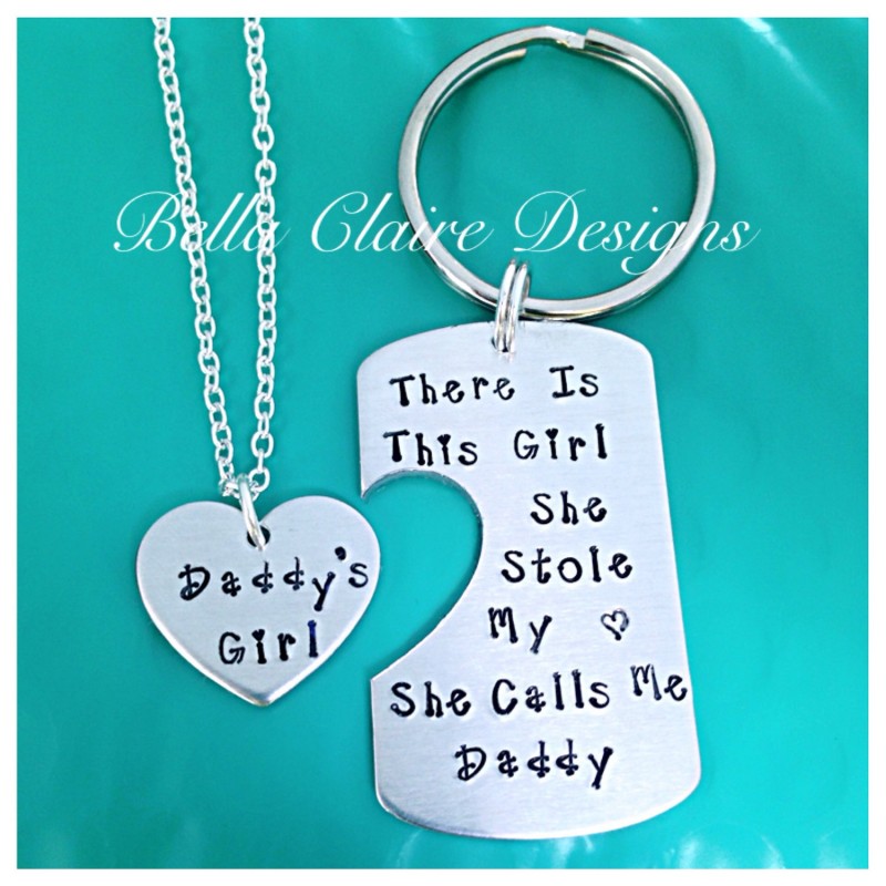SILVER KEYRING NECKLACE DADDYS GIRL THERE IS THIS SHE STOLE MY HEART DADDY CHAIN 