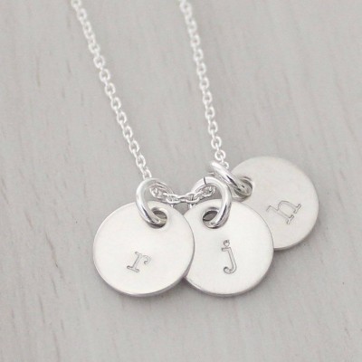 Dainty Initial Charm Necklace in Gold or Silver - Three 3/8" Initial Discs - Tiny Gold Initial Necklace - Silver Initial Necklace