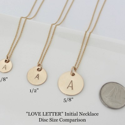 Dainty Initial Charm Necklace in Gold or Silver - Three 3/8" Initial Discs - Tiny Gold Initial Necklace - Silver Initial Necklace