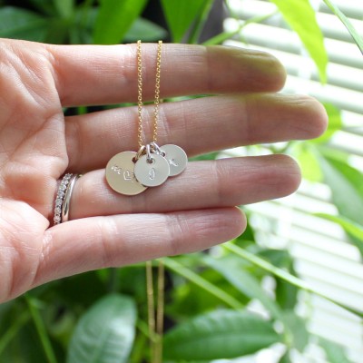 Dainty Initial Disc Necklace - Mixed Metals Silver and Gold - Personalized Hand Stamped Necklace - Mom Necklace - Gift for New Mom