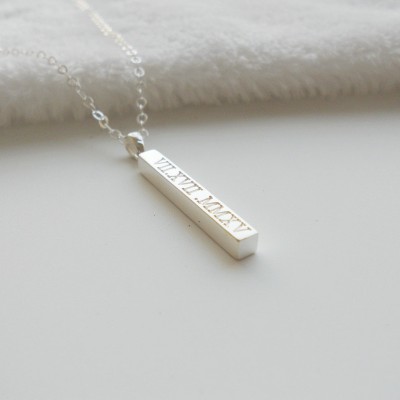Date Necklace,Roman Numeral Bar Necklace,Vertical Bar necklace,Engraved Date Bar Necklace,Silver Vertical Bar Pendant,Custom Bar Necklace