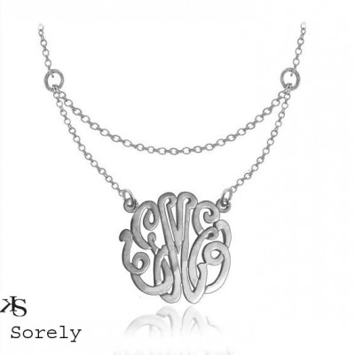 Designer Small Monogrammed  Necklace - (Order Your Name Initials) - Sterling Silver