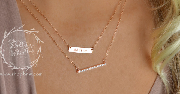 engraved bar necklace with diamond