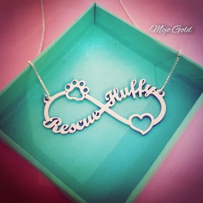 Dog Necklace/Dog lover Gift/Dog Jewelry/Dog Paw Necklace/Pet Infinity Necklace/Heart Infinity/Silver Dog Necklace/Pet Lover Jewelry