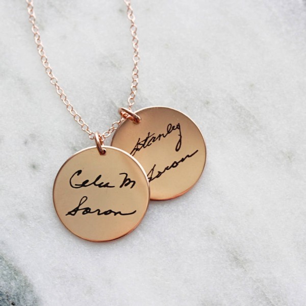 Double Disc Handwriting Necklace - Handwriting Necklace, Custom Engraved Signature Handwriting Necklace Gift for Mom Signature Handwritten