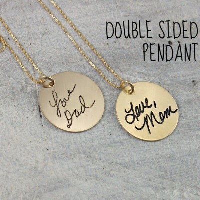 Double Sided Handwriting Signature Necklace - Two sided - 2 sided necklace - Remembrance Memorial Necklace - Silver, Rose Gold, Yellow Gold