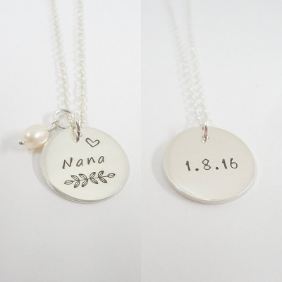 Double Sided Personalized Necklace - Hand Stamped Sterling Silver Custom Jewelry - Gift for Nana - Grandmother Necklace