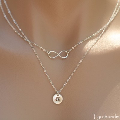 Double layered infinity initial necklace,personalized infinity necklace with initial,Bridesmaid gifts,Layered infinity and Initial Necklace