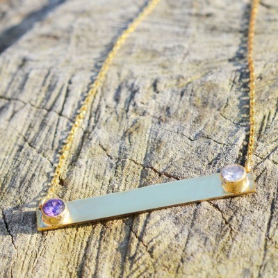 Dual Birthstone Bar Necklace, Engraved Necklace, Personalized Bar Necklace, Personalized Gift, Personalized Necklace, Bridesmaid Gift