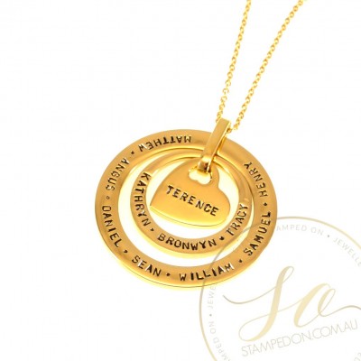 Encircled Pendant with Chain • Personalised Hand Stamped Jewellery • Stainless Steel Gold IP