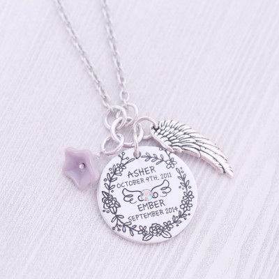 Engraved Angel Wing Necklace - Memorial Jewelry - Engraved Jewelry - Mommy of an Angel - Too Beautiful for Earth - Miscarriage Jewelry