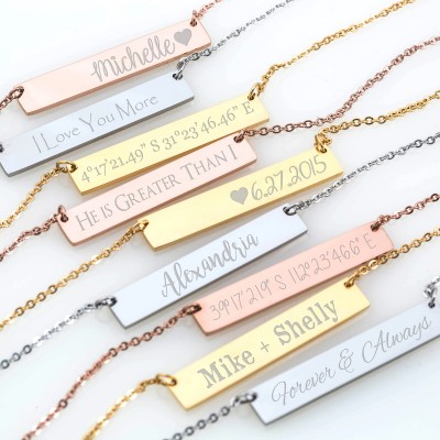Engraved Bar Necklace Personalized necklace preschool teacher christmas gifts chains necklace student gift graduation gift birthday gift her
