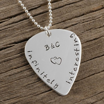 Engraved Guitar Pick Necklace Personalized sterling silver - Double Sided