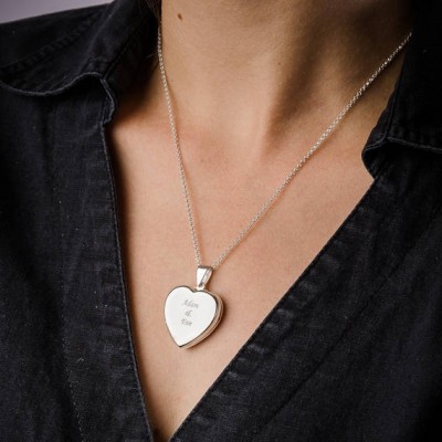 Engraved Heart Locket Necklace in Sterling Silver 0.925