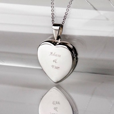 Engraved Heart Locket Necklace in Sterling Silver 0.925