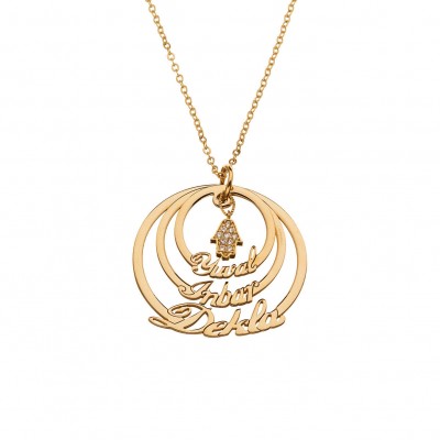 Engraved Jewelry - Three Circle Necklace in 24K Gold Plated - Custom Made Pendant with Any Name