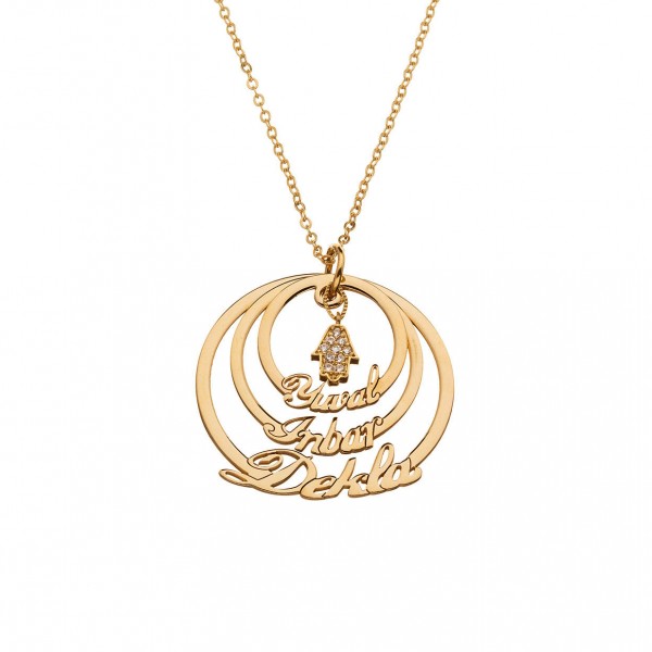 Engraved Jewelry - Three Circle Necklace in 24K Gold Plated - Custom Made Pendant with Any Name