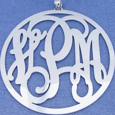 Extra Large Sterling Silver 3 Initials Circle Monogram Pendant Necklace Jewelry 2 1/2 inch SM47