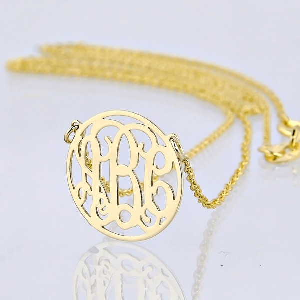 Extra Small Solid Gold 3 Initials Tiny Circle Monogram Necklace 1/2 Inch Diameter GM39C