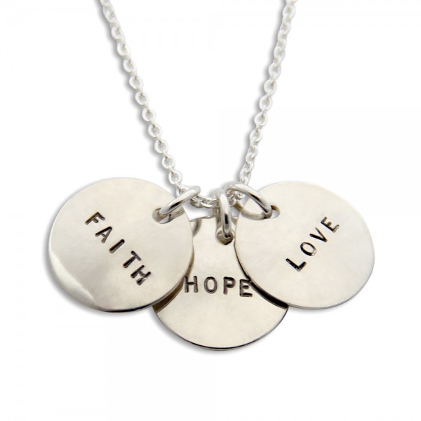 Faith Hope Love Necklace- three hand stamped silver pendants. Custom Jewelry. Fatih Necklace. Hand Stamped Jewelry by jenny present.