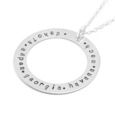 Family Circle Loop, engraved, Washer Name Necklace, Mother's Day gift sterling silver personalized necklaces birthday gift, family, DAKOTA