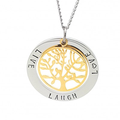 Family Names Tree of Life Pendant Silver and Gold Personalised Jewellery Hand Stamped Name Necklaces Tree Life Gift Australia