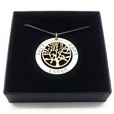 Family Names Tree of Life Pendant Silver and Gold Personalised Jewellery Hand Stamped Name Necklaces Tree Life Gift Australia
